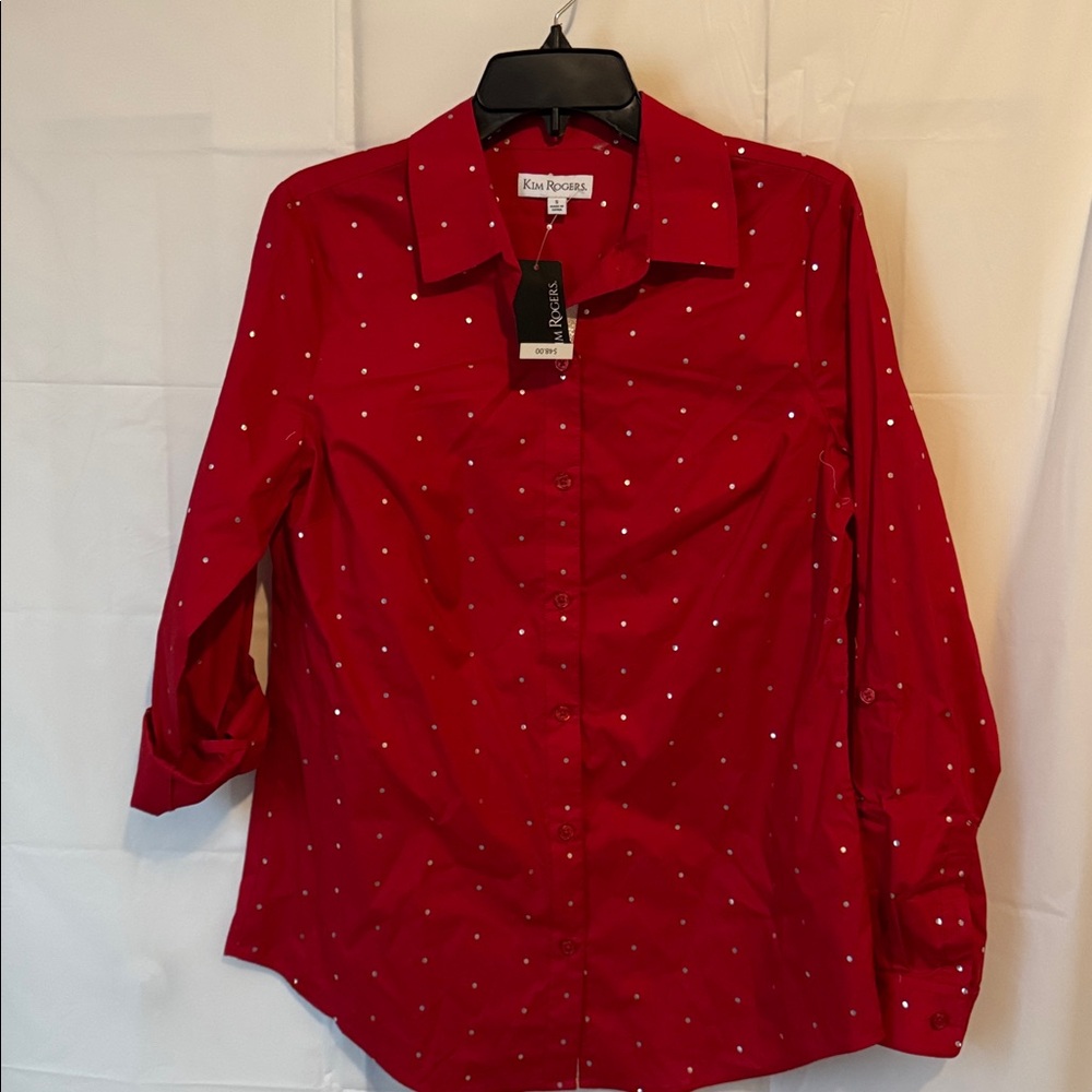 NWT Kim Rogers Small button-down shirt with metallic silver dots Cuff Sleeves - Picture 6 of 11